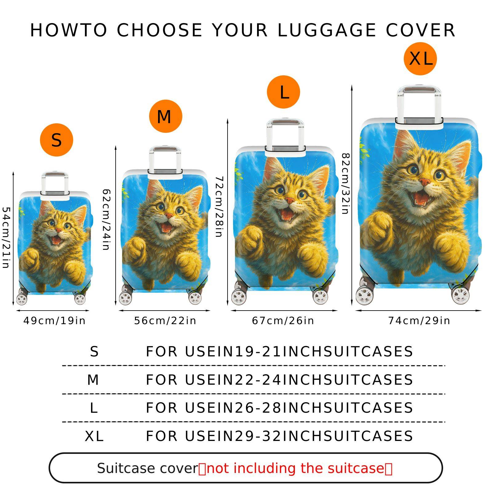 1-Piece Cute Playful Kitten Blue Sky Green Leaves  Suitcase Luggage Cover, Stretch Protective Sleeve