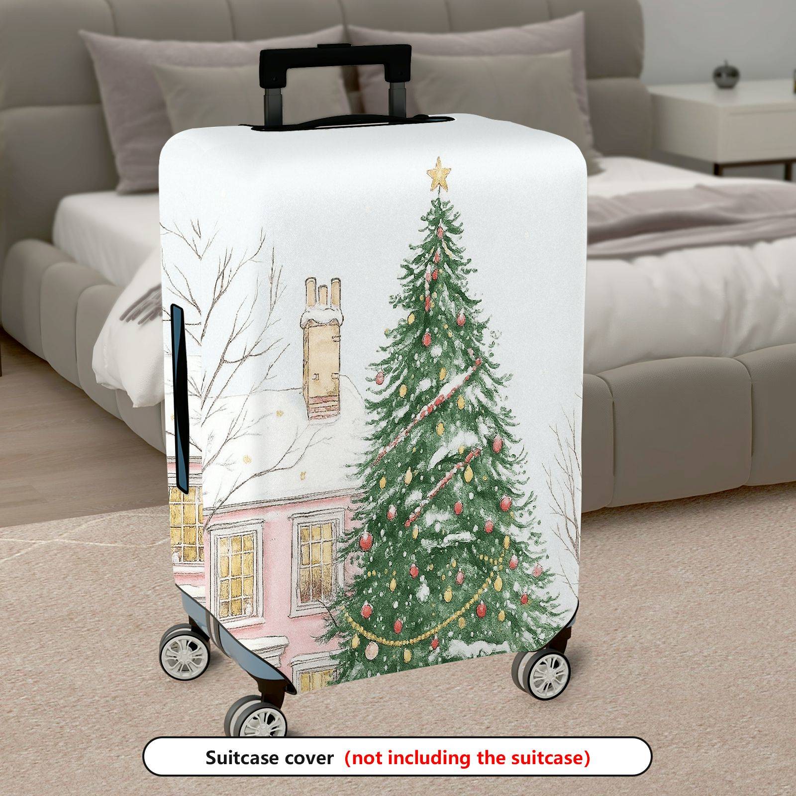 1-Piece Christmas Tree Snow House Holiday Winter  Suitcase Luggage Cover, Stretch Protective Sleeve