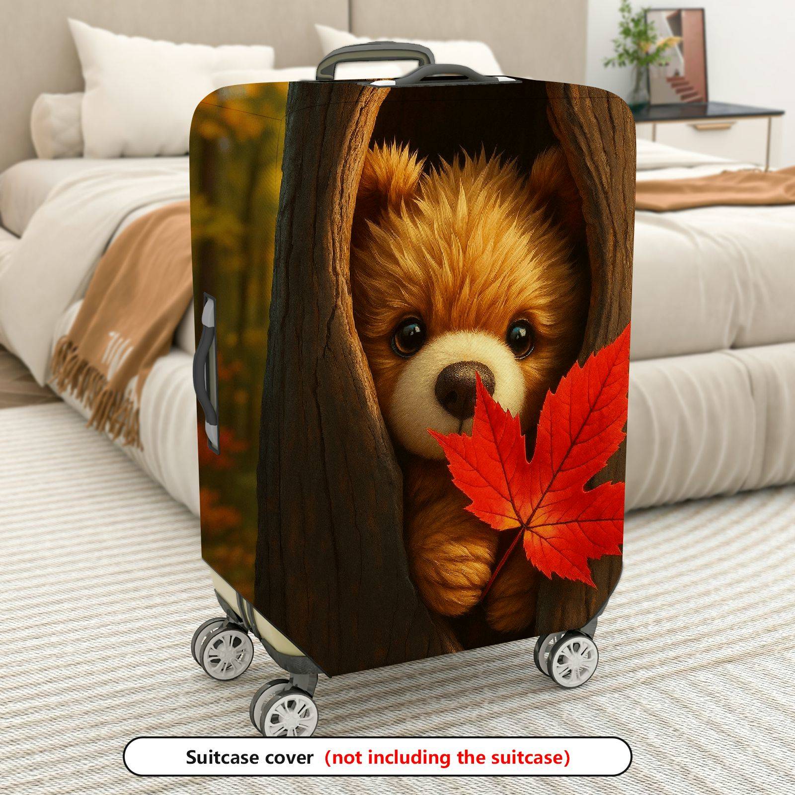 1-Piece Autumn Cute Animal Tree Leaf Woodland  Suitcase Luggage Cover, Stretch Protective Sleeve