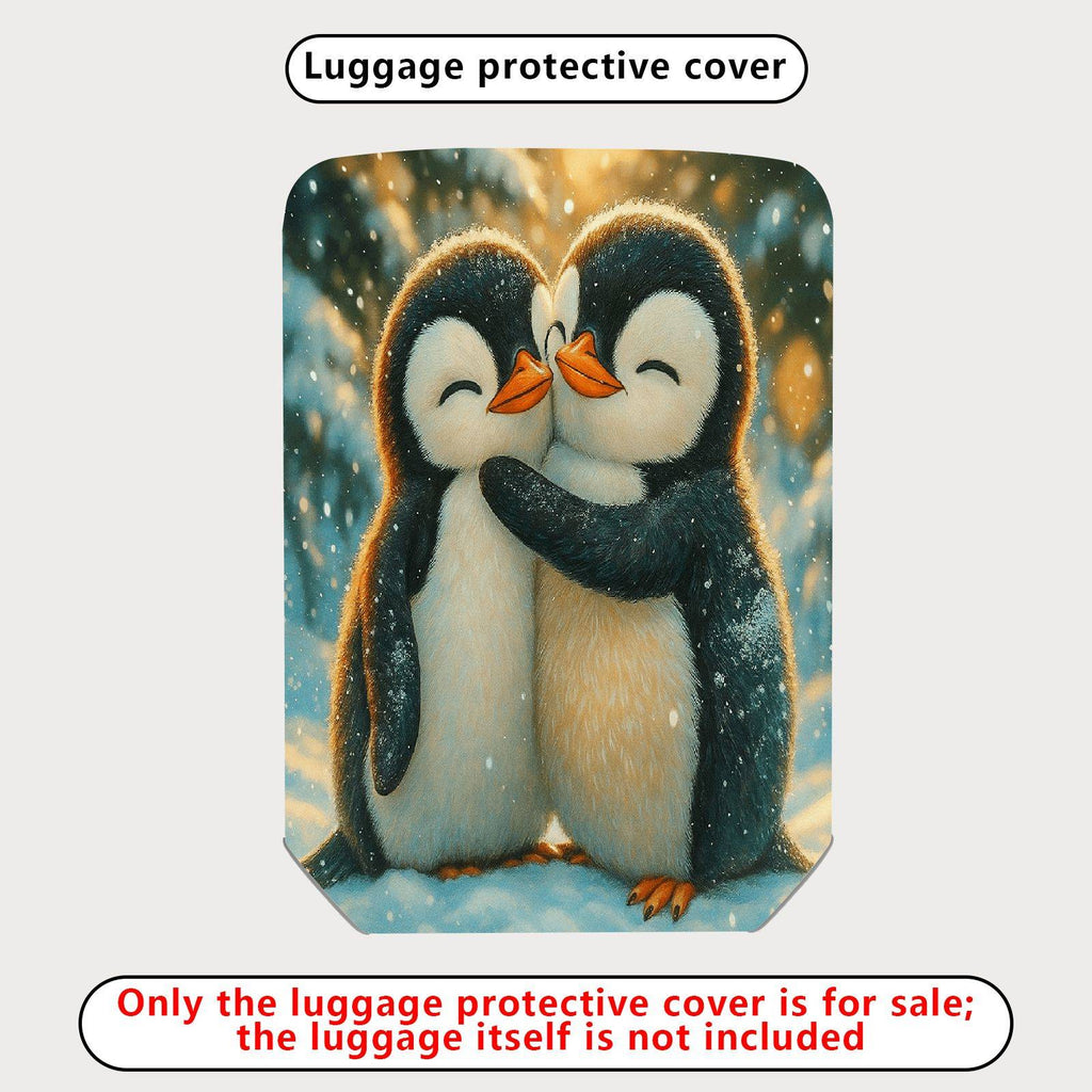 1-Piece Cute Penguin Winter Snow Love Friendship Hug  Suitcase Luggage Cover, Stretch Protective Sleeve