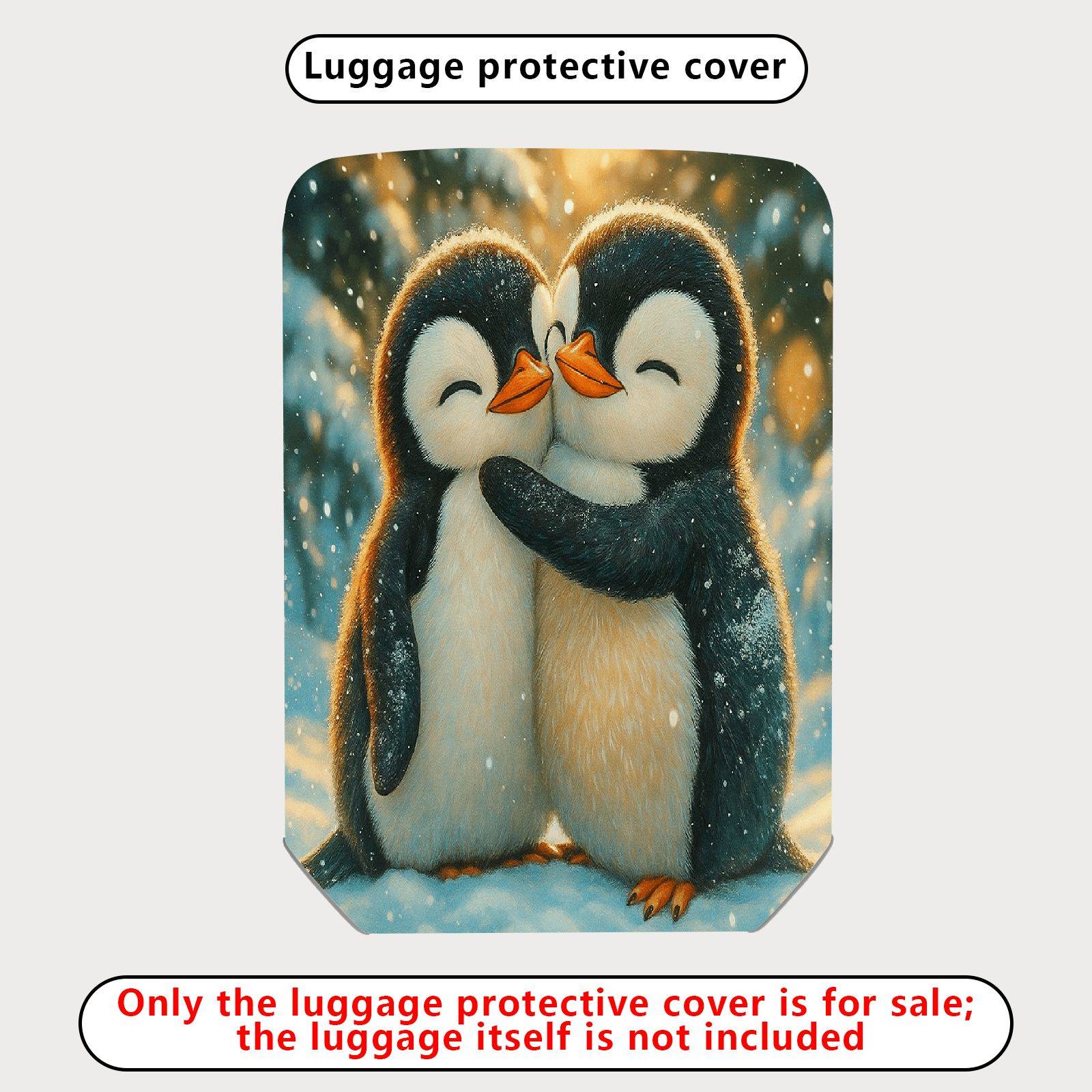 1-Piece Cute Penguin Winter Snow Love Friendship Hug  Suitcase Luggage Cover, Stretch Protective Sleeve