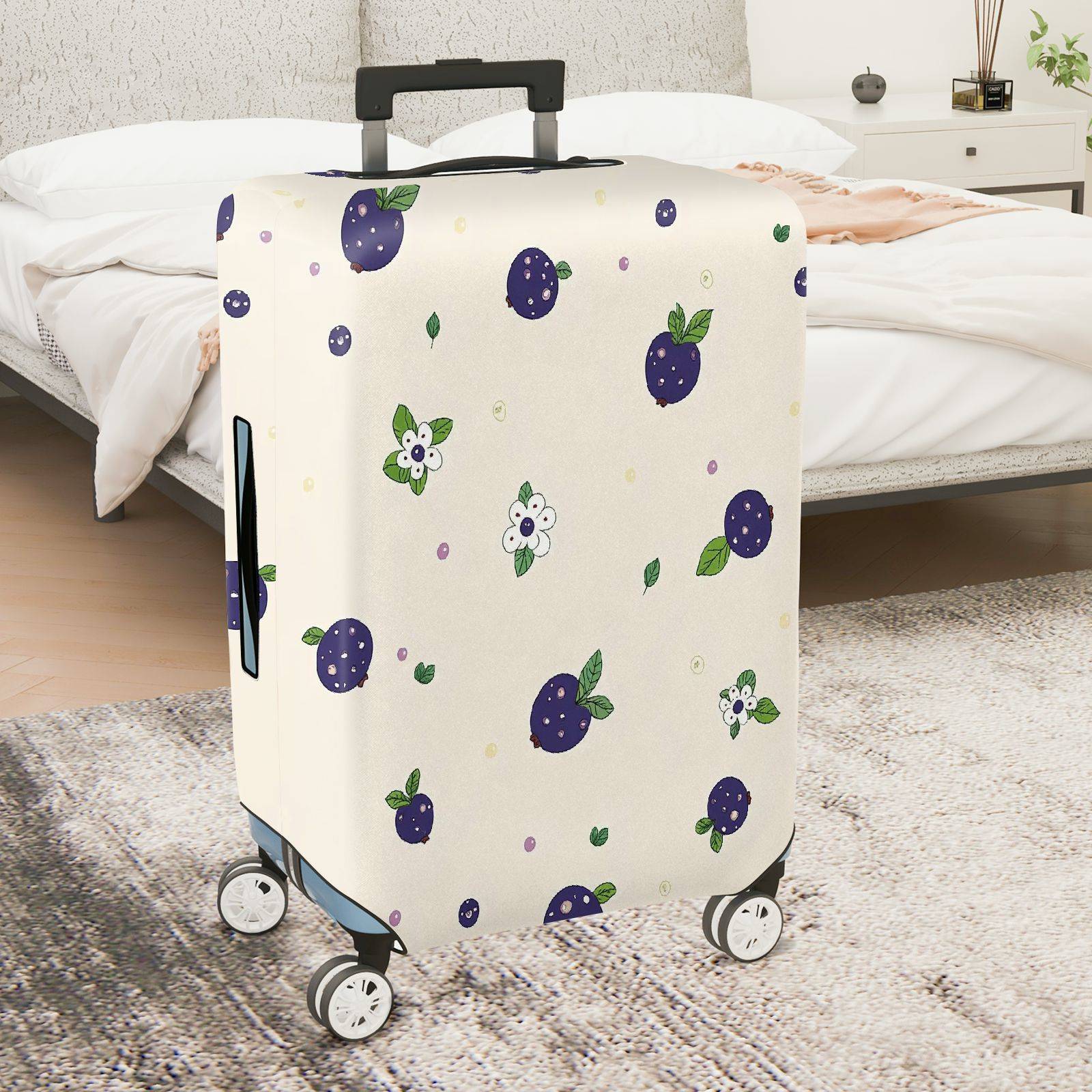 1-Piece Purple Berry Floral Travel  Cute Holiday  Suitcase Luggage Cover, Stretch Protective Sleeve