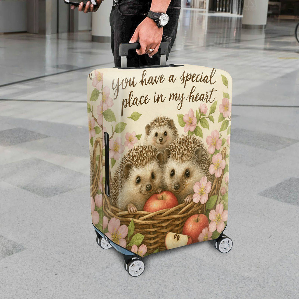 1-Piece Cute Hedgehog Apple Flower Basket Heartwarming  Suitcase Luggage Cover, Stretch Protective Sleeve
