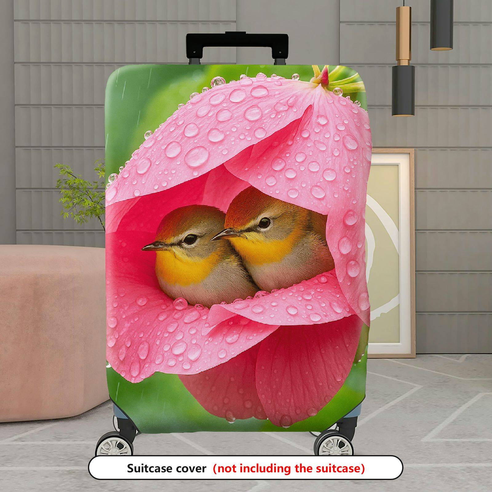 1-Piece Cute Floral Bird Nature Water Drop  Suitcase Luggage Cover, Stretch Protective Sleeve