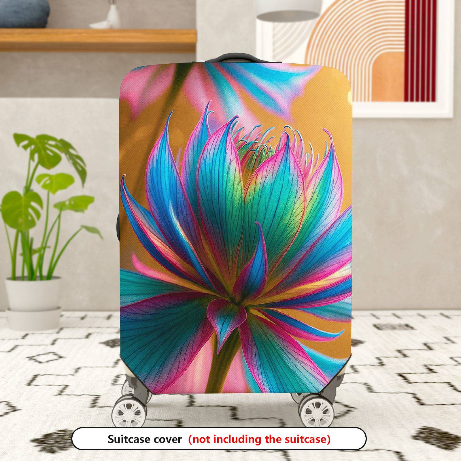 1-Piece Colorful Floral Abstract Artistic Vibrant Bloom  Suitcase Luggage Cover, Stretch Protective Sleeve