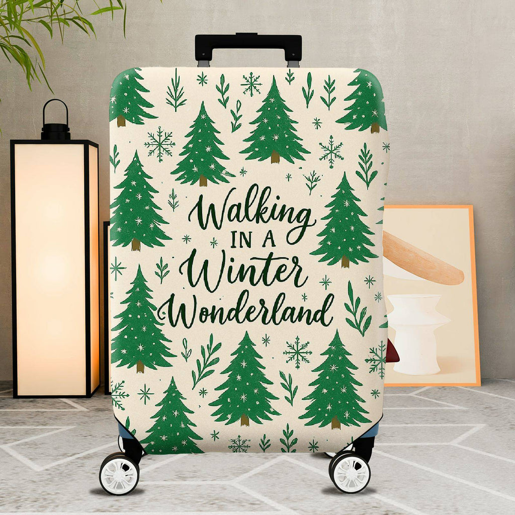 1-Piece Christmas Tree Winter Wonderland Snowflakes Festive Holiday  Suitcase Luggage Cover, Stretch Protective Sleeve