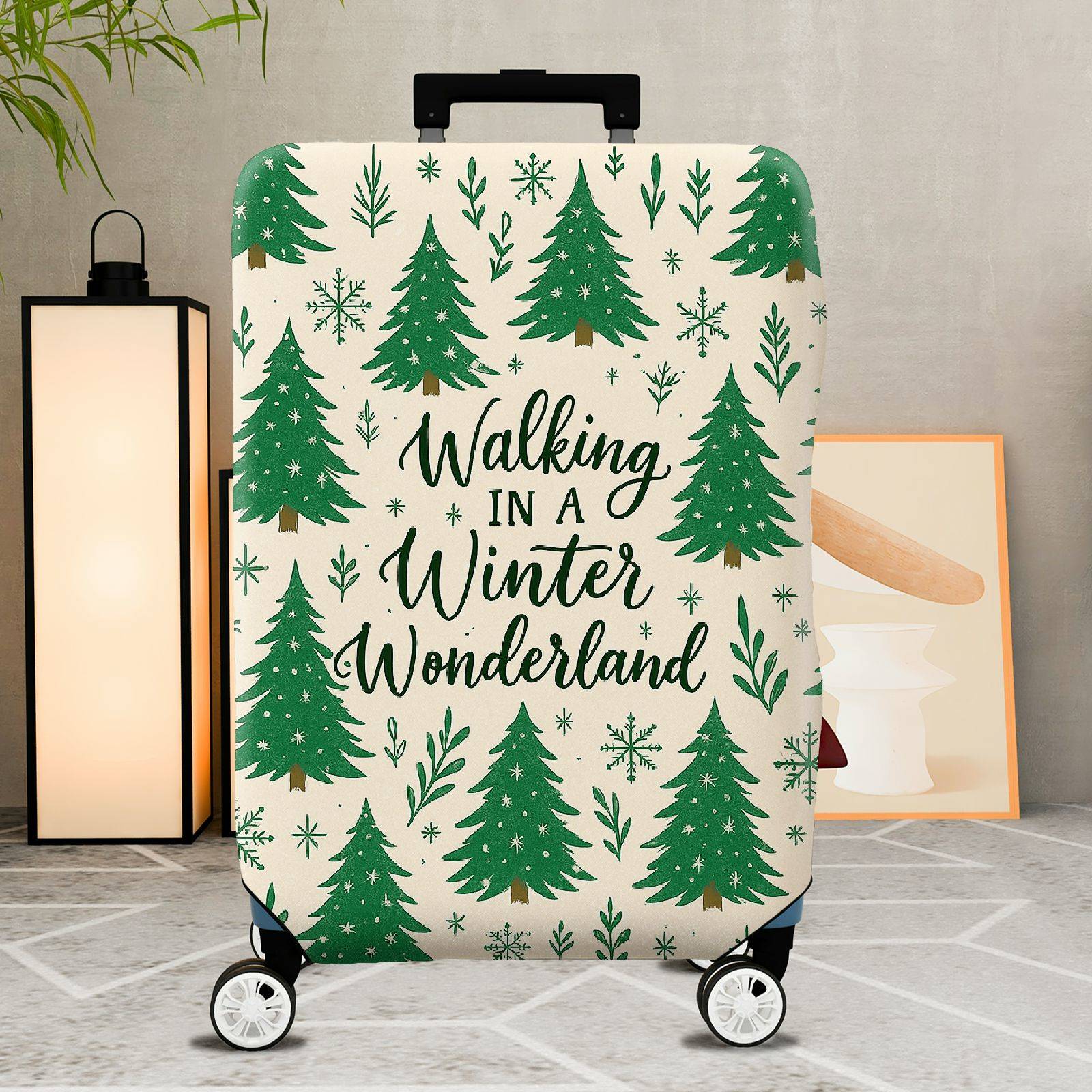 1-Piece Christmas Tree Winter Wonderland Snowflakes Festive Holiday  Suitcase Luggage Cover, Stretch Protective Sleeve
