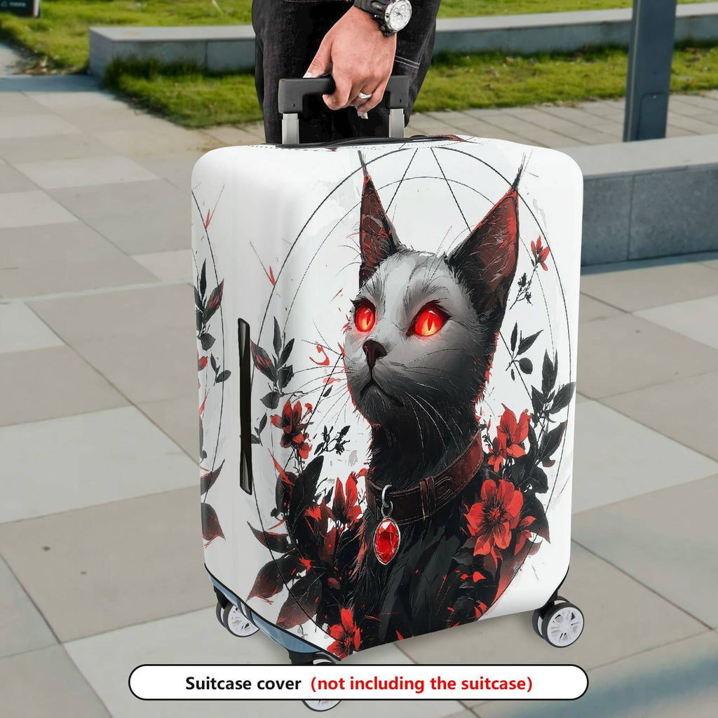 1-Piece Black Cat Red Eyes Floral Gothic Art  Suitcase Luggage Cover, Stretch Protective Sleeve