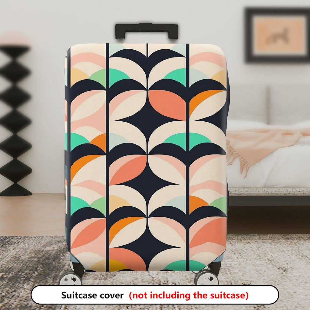 1-Piece Retro Colorful Leaf Geometric Abstract Vibrant  Suitcase Luggage Cover, Stretch Protective Sleeve