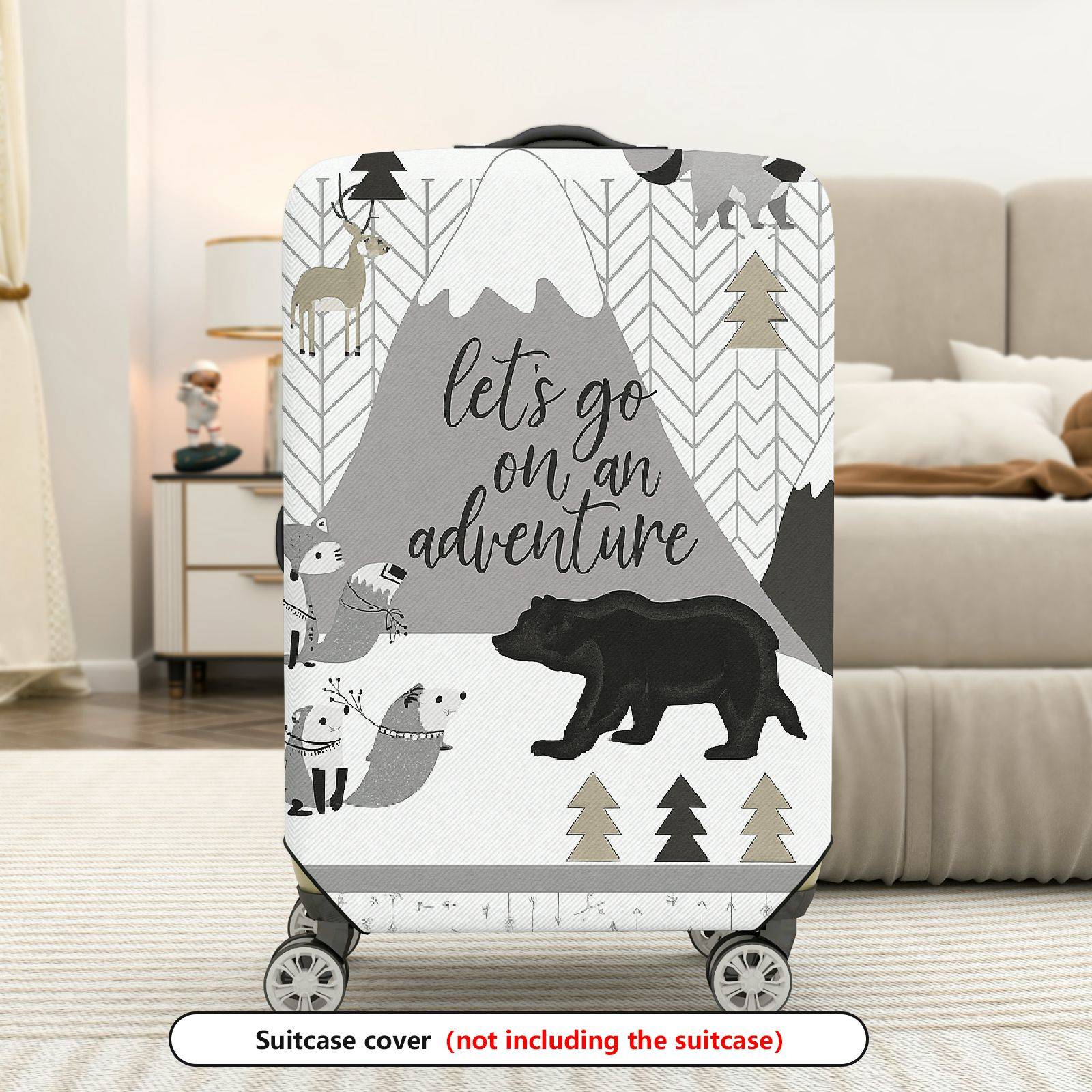 1-Piece Adventure Mountain Animal Forest Stylish Graphic  Suitcase Luggage Cover, Stretch Protective Sleeve