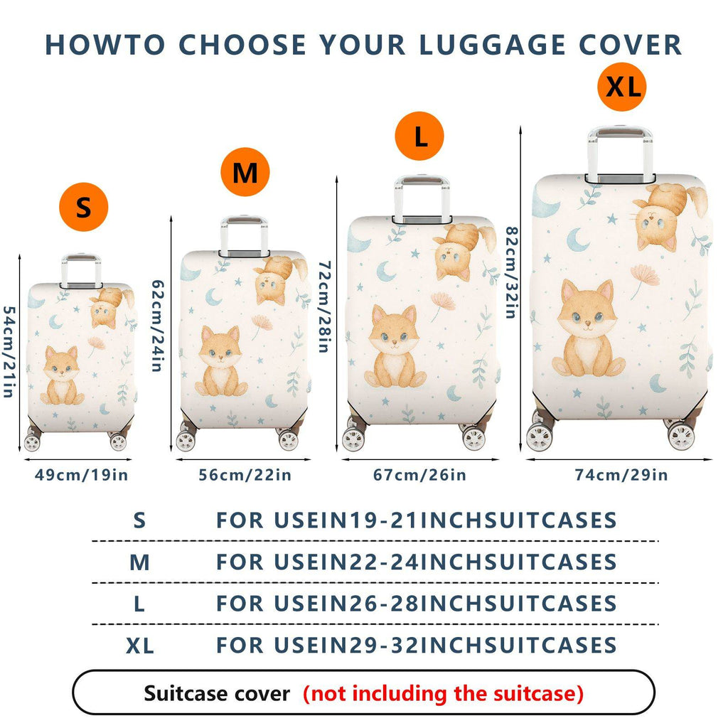 1-Piece Cute Fox Star Moon Floral Sky  Suitcase Luggage Cover, Stretch Protective Sleeve