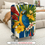 1-Piece Tropical Parrot Floral Stripe Colorful  Suitcase Luggage Cover, Stretch Protective Sleeve