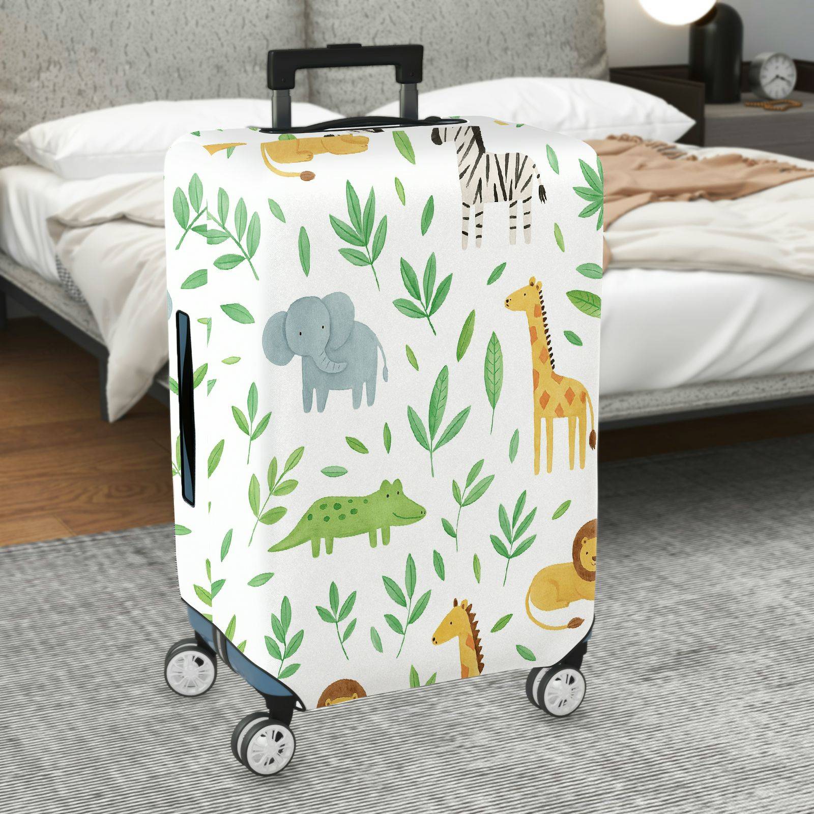 1-Piece Animal Green Leaf Travel Safari Animal Zoo  Suitcase Luggage Cover, Stretch Protective Sleeve