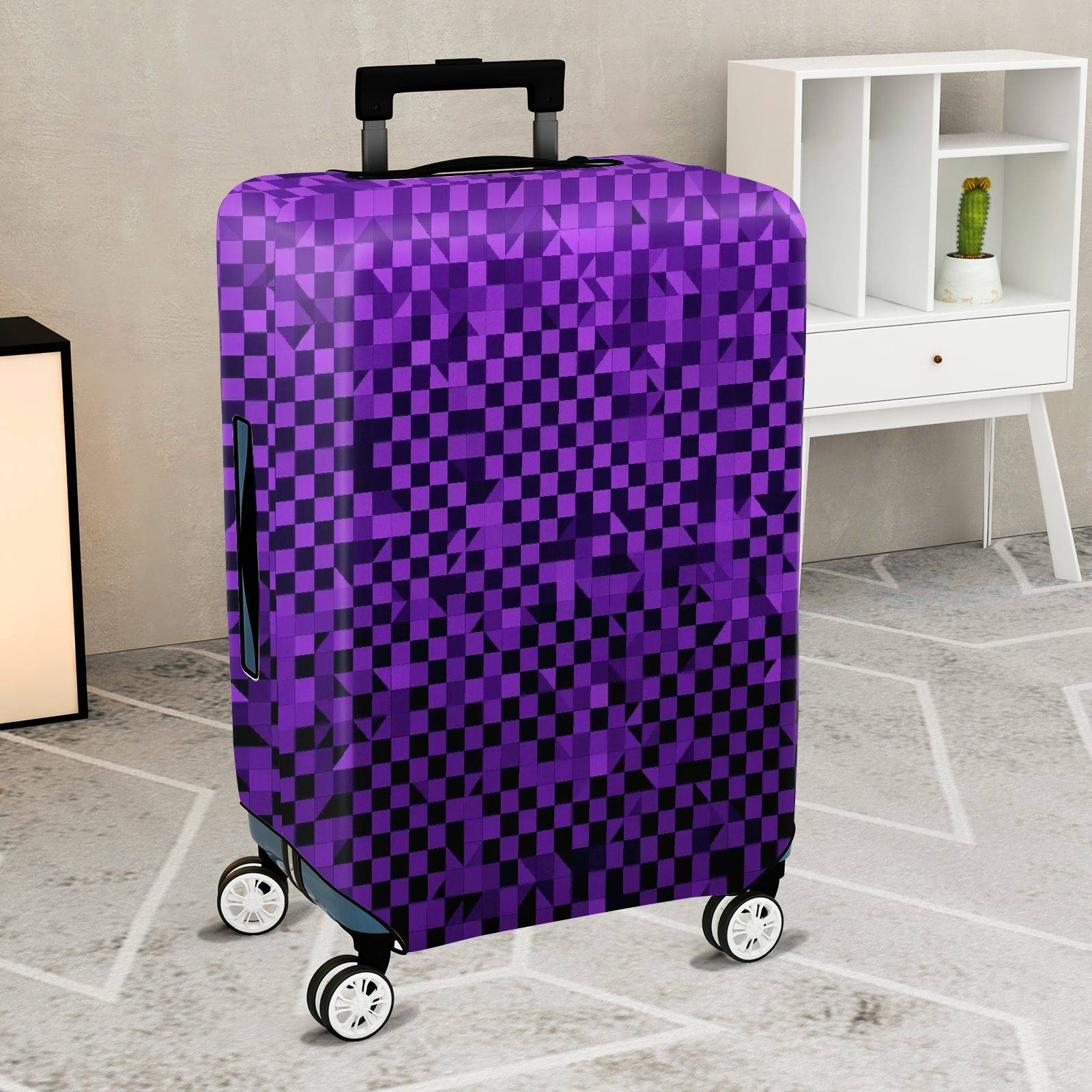 1-Piece Purple Geometric Checkered Abstract Modern Stylish  Suitcase Luggage Cover, Stretch Protective Sleeve