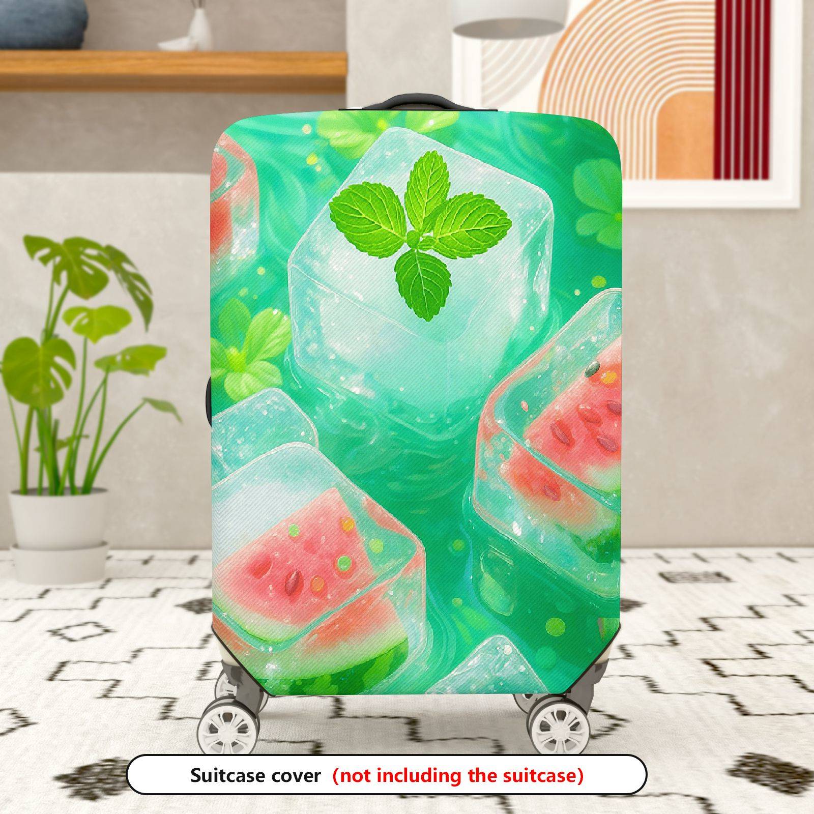 1-Piece Ice Watermelon Mint Clover Floral  Suitcase Luggage Cover, Stretch Protective Sleeve