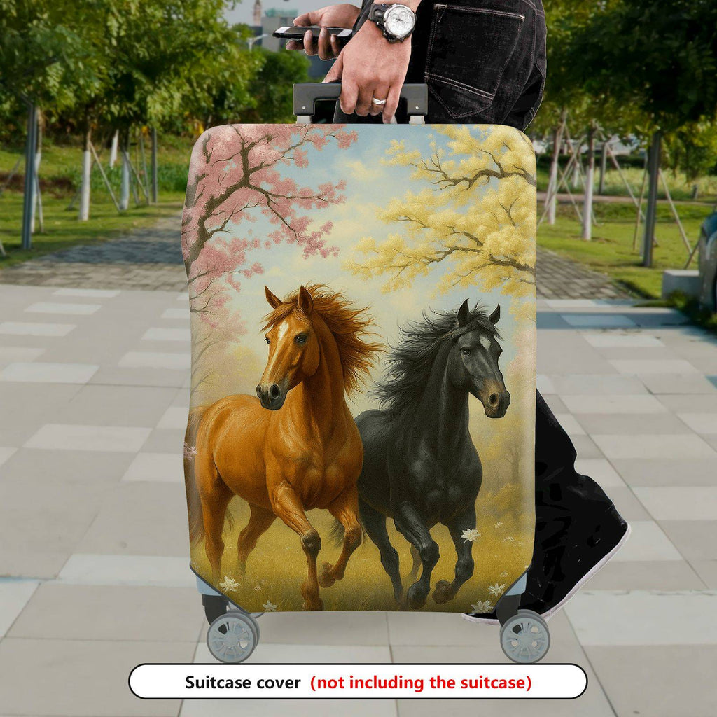 1-Piece Horse Floral Nature Scenic Artistic Colorful  Suitcase Luggage Cover, Stretch Protective Sleeve