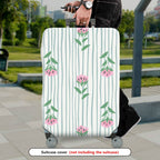 1-Piece Pastel Floral Striped Travel Holiday Spring  Suitcase Luggage Cover, Stretch Protective Sleeve