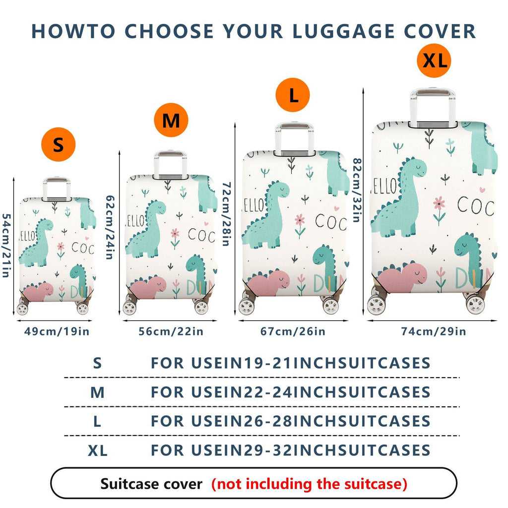 1-Piece Dinosaur  Cute Fun Playful Whimsical  Suitcase Luggage Cover, Stretch Protective Sleeve