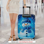 1-Piece Snowman Winter Blue Christmas Holiday Festive  Suitcase Luggage Cover, Stretch Protective Sleeve