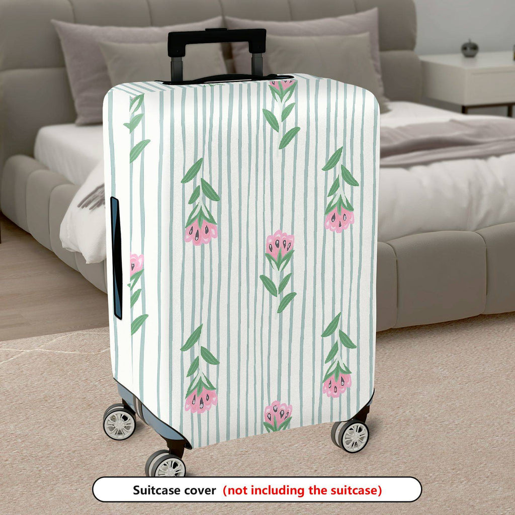 1-Piece Pastel Floral Striped Travel Holiday Spring  Suitcase Luggage Cover, Stretch Protective Sleeve