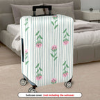 1-Piece Pastel Floral Striped Travel Holiday Spring  Suitcase Luggage Cover, Stretch Protective Sleeve