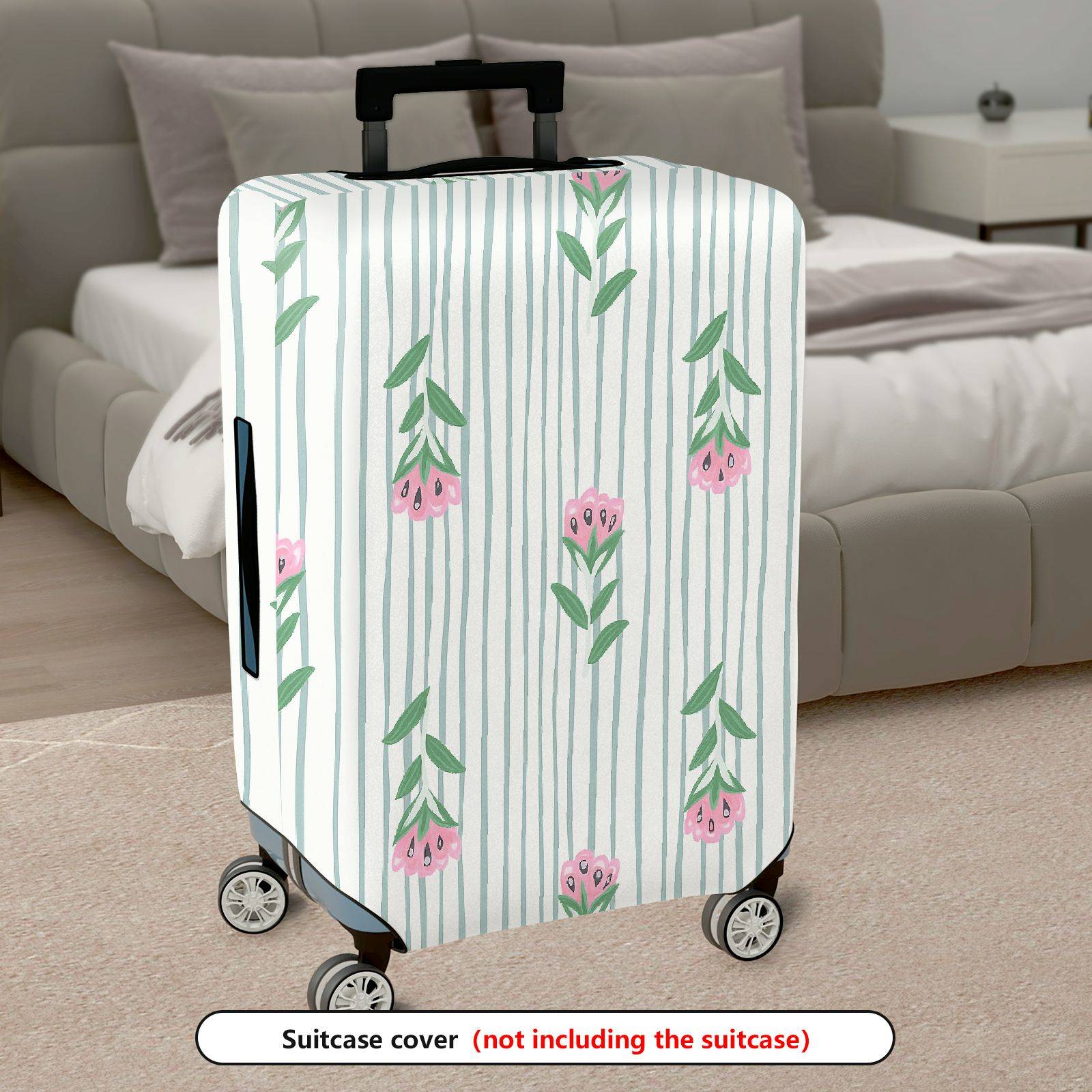 1-Piece Pastel Floral Striped Travel Holiday Spring  Suitcase Luggage Cover, Stretch Protective Sleeve
