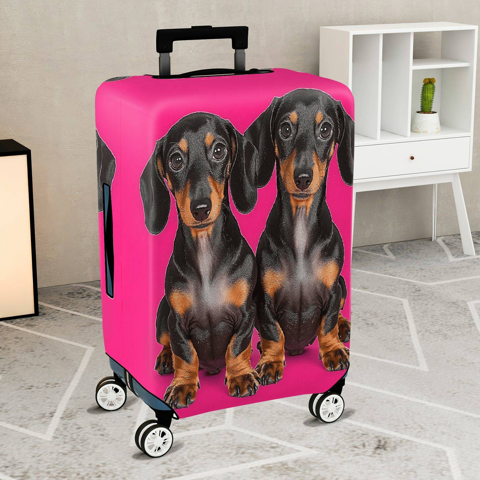 1-Piece Pink Black Brown Dog Pet Animal Cute  Suitcase Luggage Cover, Stretch Protective Sleeve