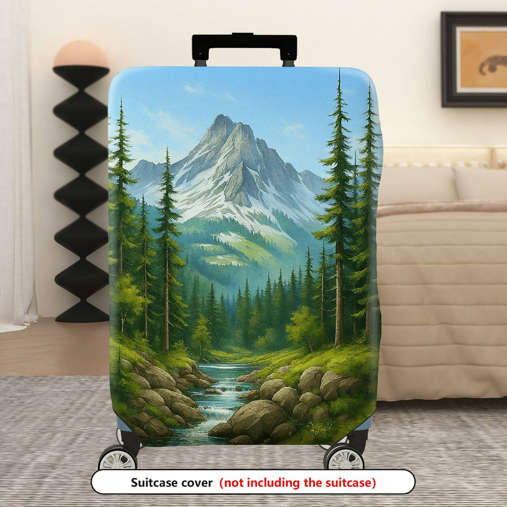 1-Piece Forest Mountain Stream Natural Scenery Landscape Art  Suitcase Luggage Cover, Stretch Protective Sleeve