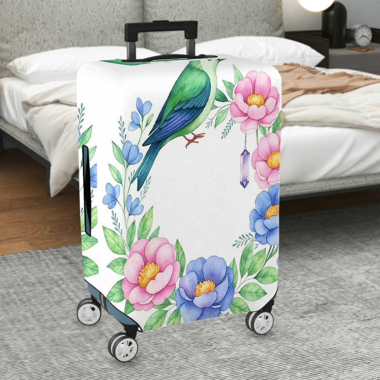 1-Piece Floral Bird Botanical Nature Art Pastel  Suitcase Luggage Cover, Stretch Protective Sleeve