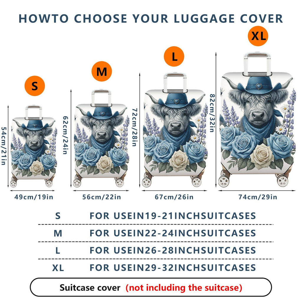 1-Piece Cowboy Cow Floral Butterfly Nature Bird  Suitcase Luggage Cover, Stretch Protective Sleeve