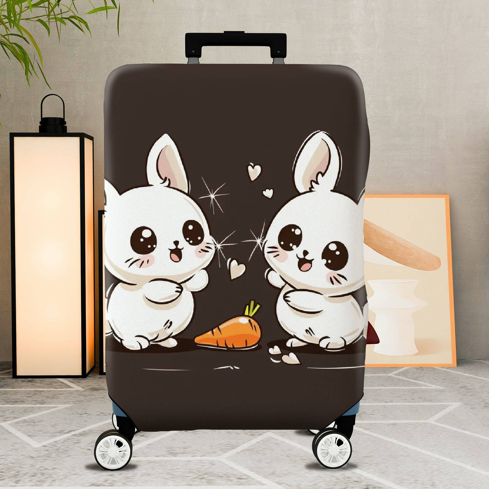1-Piece Cute  Rabbit Hearts Carrot Dark Brown  Suitcase Luggage Cover, Stretch Protective Sleeve