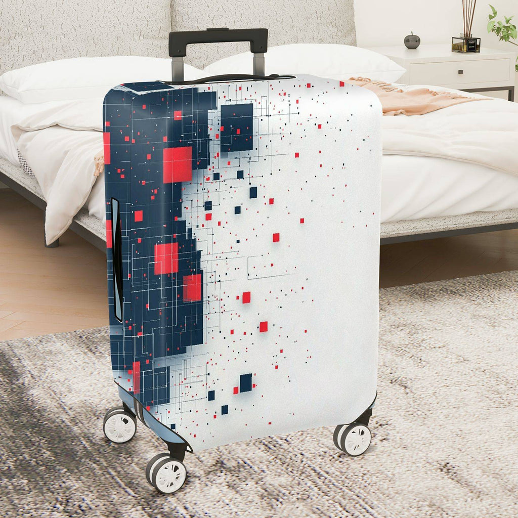 1-Piece Abstract Geometric Red Blue Tech Modern Digital  Suitcase Luggage Cover, Stretch Protective Sleeve