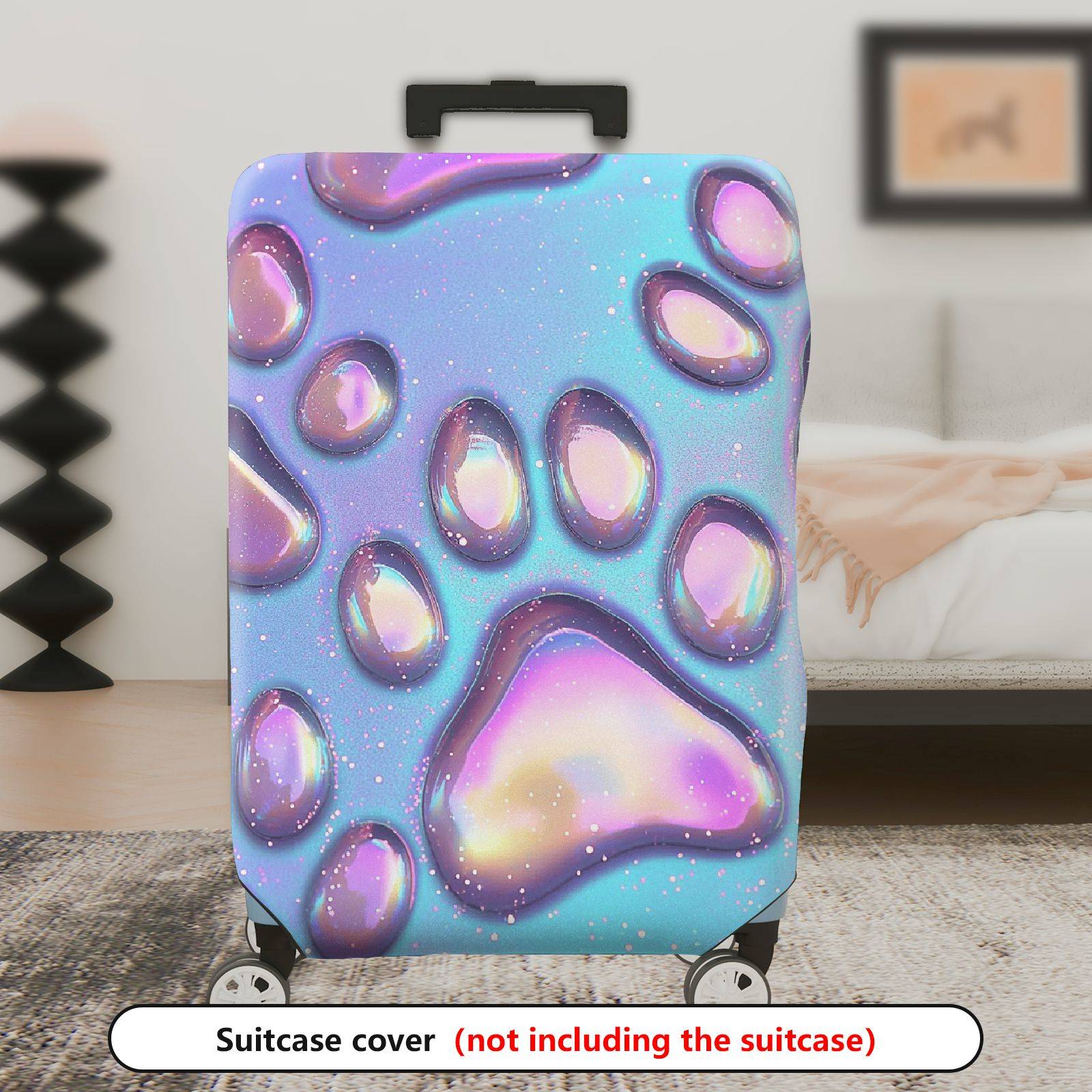 1-Piece Iridescent Galaxy Paw Print Cosmic Holographic  Suitcase Luggage Cover, Stretch Protective Sleeve