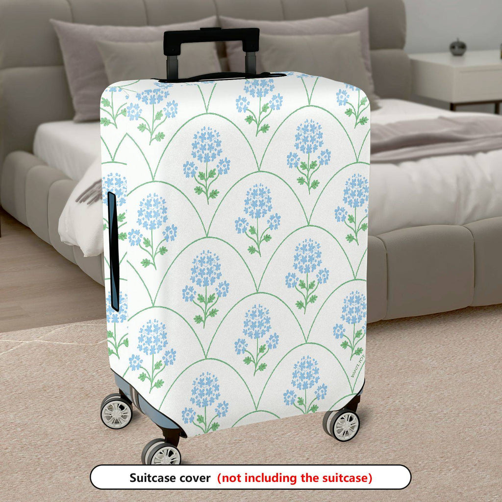 1-Piece Blue Floral Pattern Decorative Travel Holiday Elegant Stylish  Suitcase Luggage Cover, Stretch Protective Sleeve