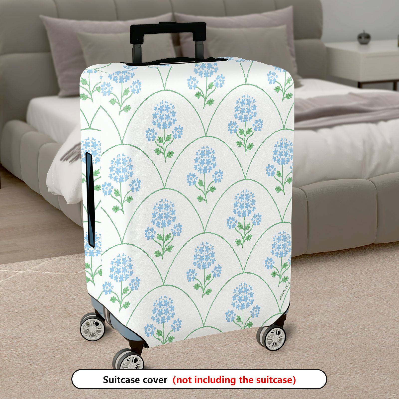 1-Piece Blue Floral Pattern Decorative Travel Holiday Elegant Stylish  Suitcase Luggage Cover, Stretch Protective Sleeve