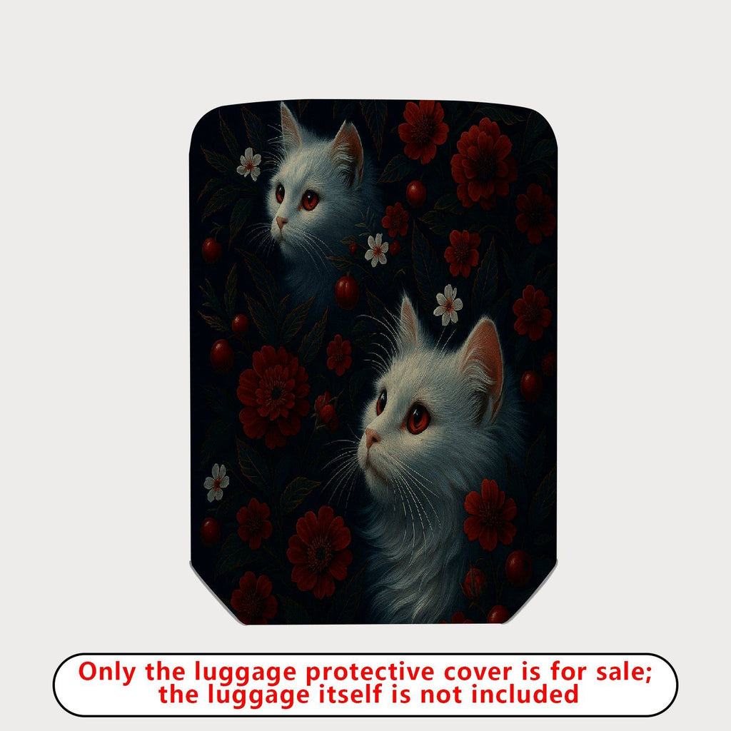 1-Piece Cat Floral Red Black White Nature Artistic Cute  Suitcase Luggage Cover, Stretch Protective Sleeve