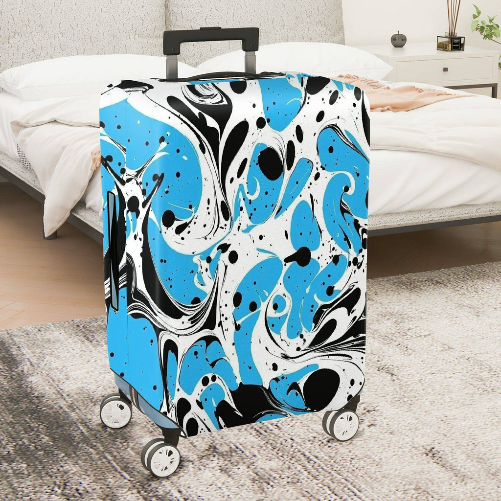 1-Piece Abstract Blue Black White Swirl Artistic Luggage  Suitcase Luggage Cover, Stretch Protective Sleeve