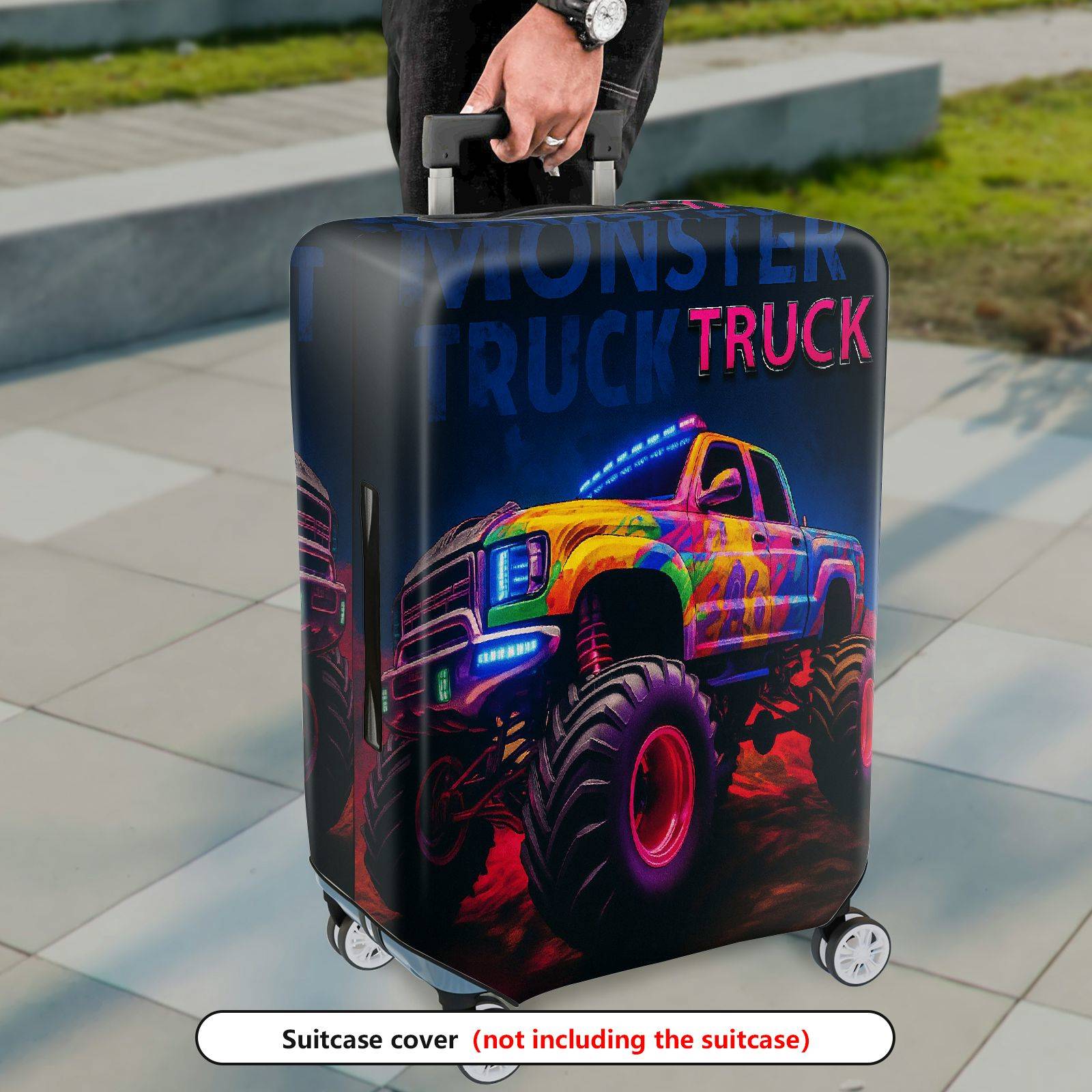1-Piece Truck Colorful Night Glow Artistic Graphic  Suitcase Luggage Cover, Stretch Protective Sleeve