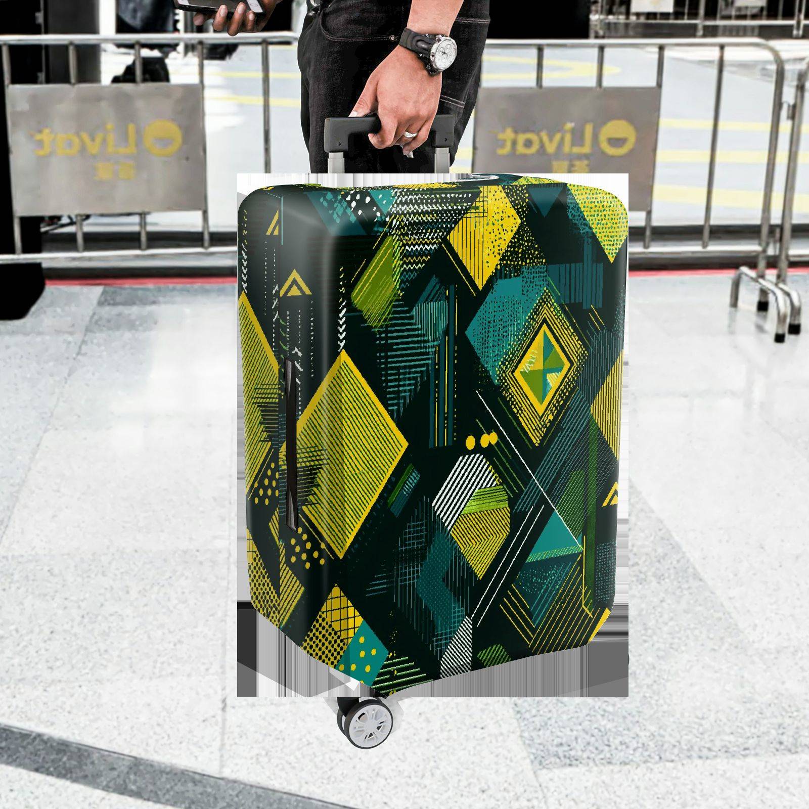 1-Piece Abstract Geometric Colorful Trendy Modern Artistic  Suitcase Luggage Cover, Stretch Protective Sleeve