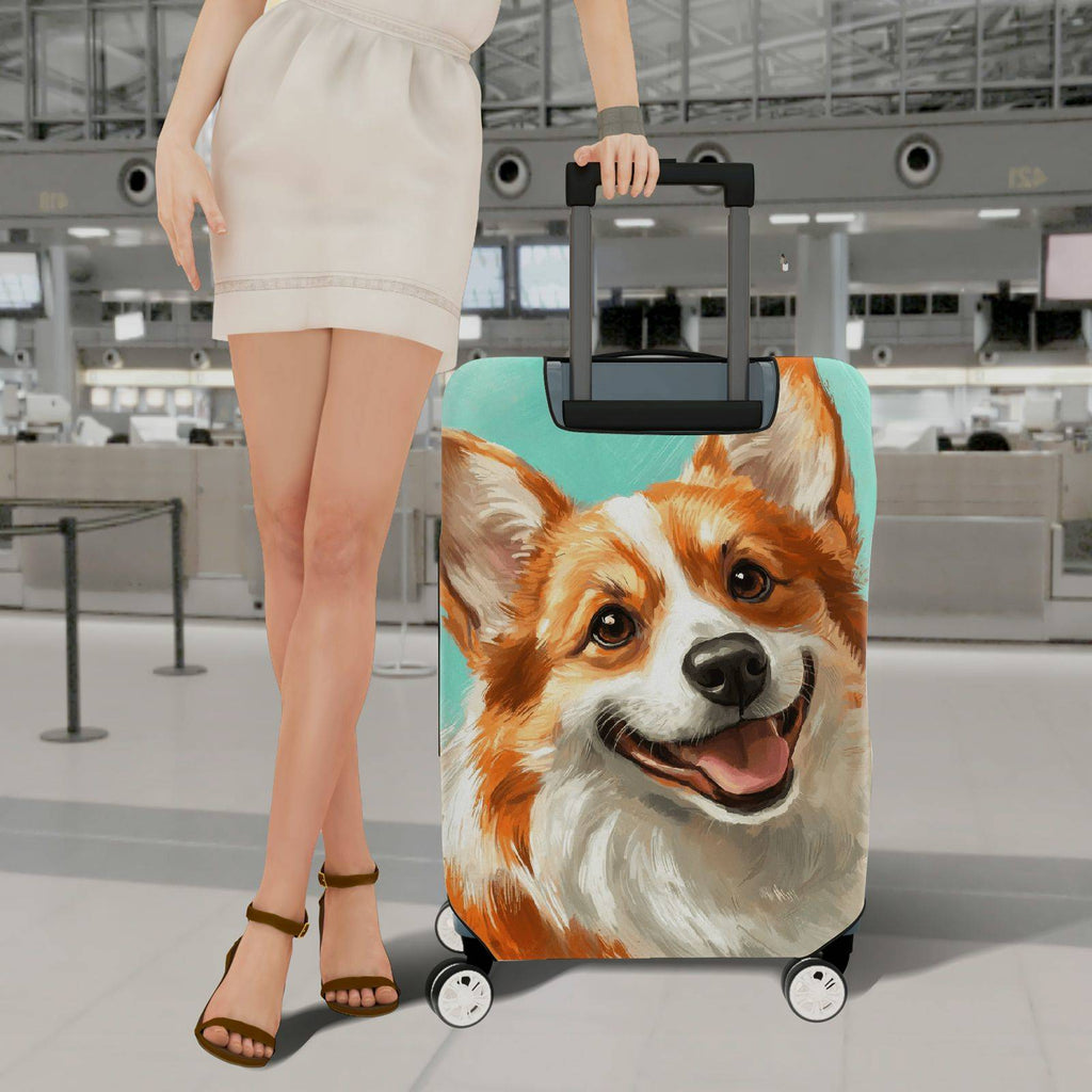 1-Piece Dog Corgi Cute Animal Art Pet  Suitcase Luggage Cover, Stretch Protective Sleeve
