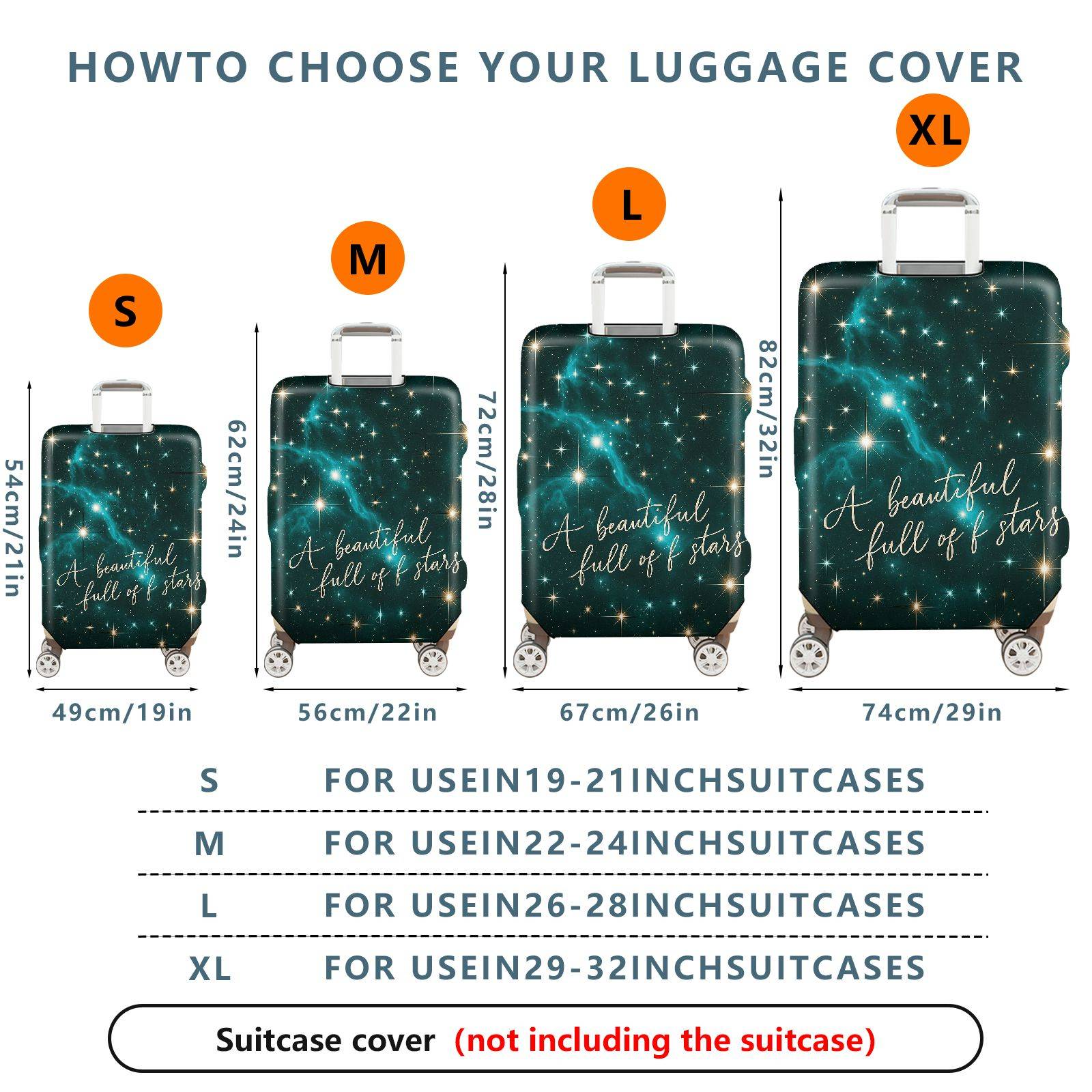 1-Piece Starry Galaxy Astral Cosmic Celestial Night  Suitcase Luggage Cover, Stretch Protective Sleeve