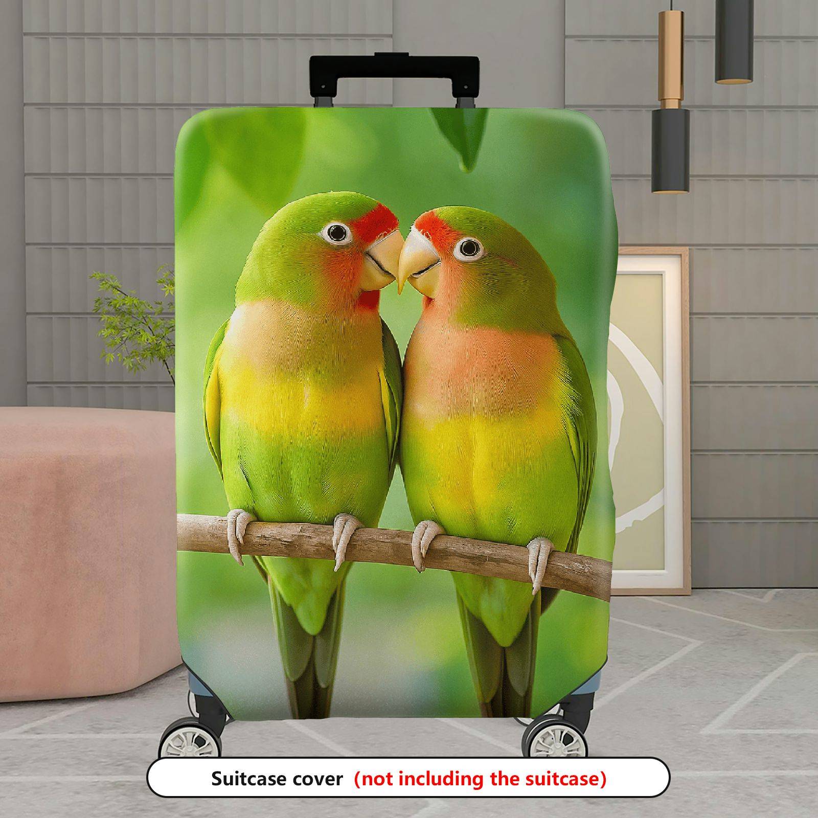 1-Piece Parrot Lovebirds Nature Green Cute Vibrant  Suitcase Luggage Cover, Stretch Protective Sleeve