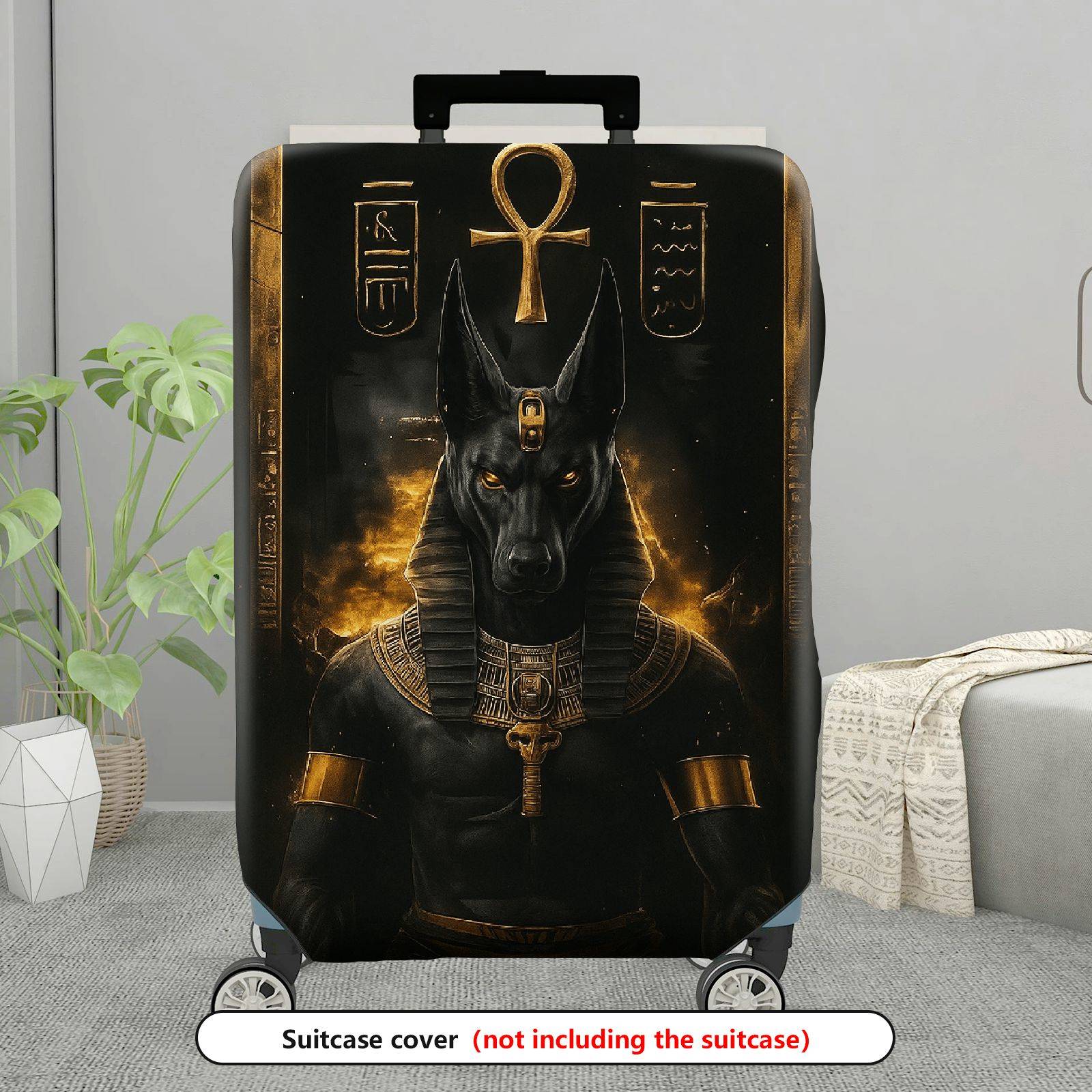 1-Piece Ancient Egyptian Pharaoh Mythical  Anubis Hieroglyphs  Suitcase Luggage Cover, Stretch Protective Sleeve