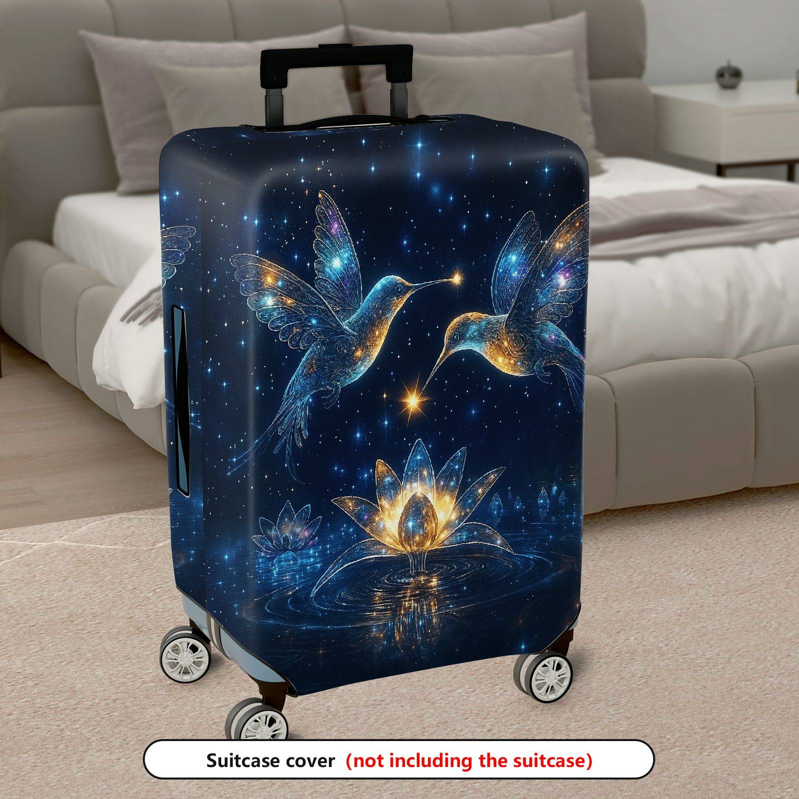 1-Piece Cosmic Hummingbird Starry Flower Universe Glitter  Suitcase Luggage Cover, Stretch Protective Sleeve