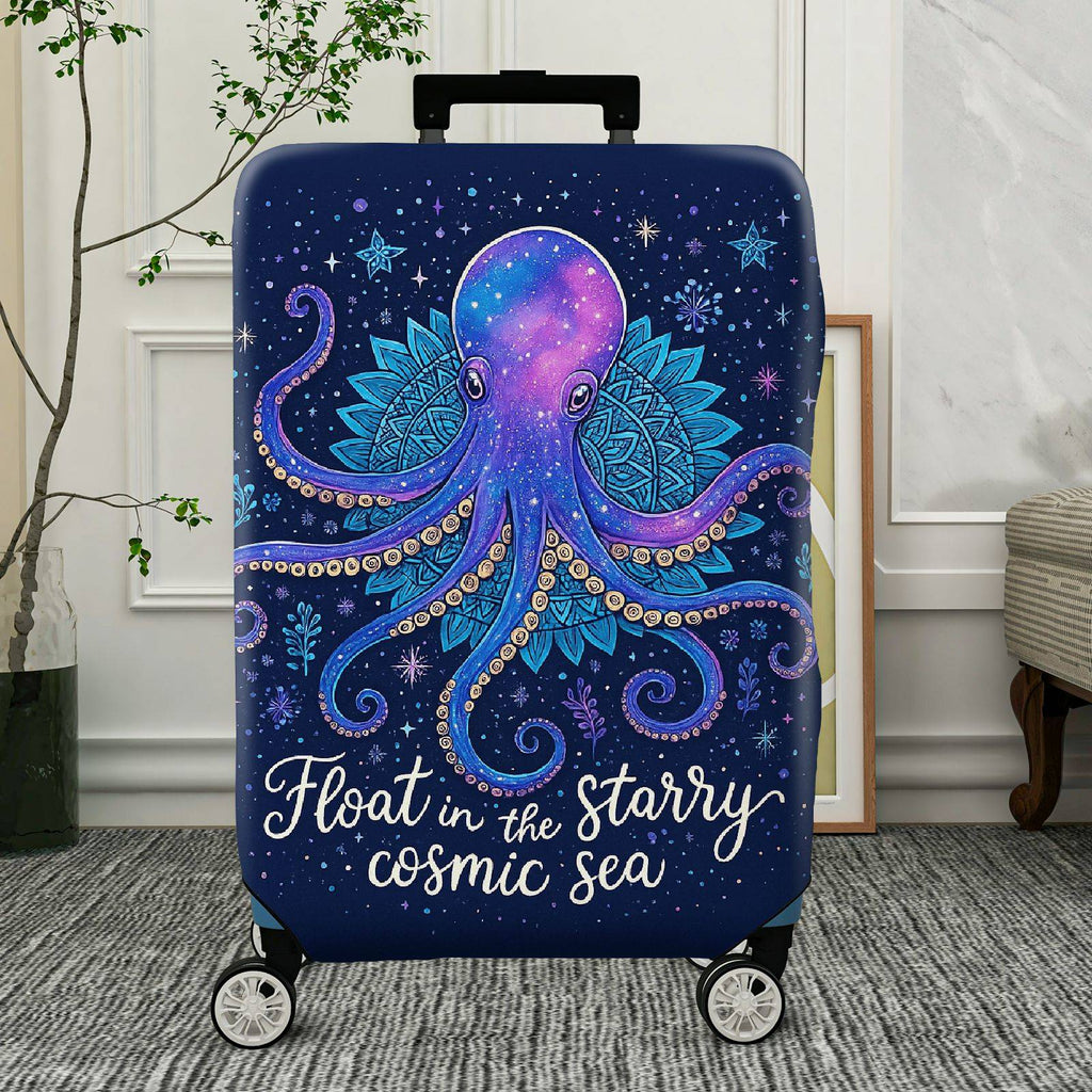 1-Piece Cosmic Octopus Starry Blue Space Mandala Marine  Suitcase Luggage Cover, Stretch Protective Sleeve