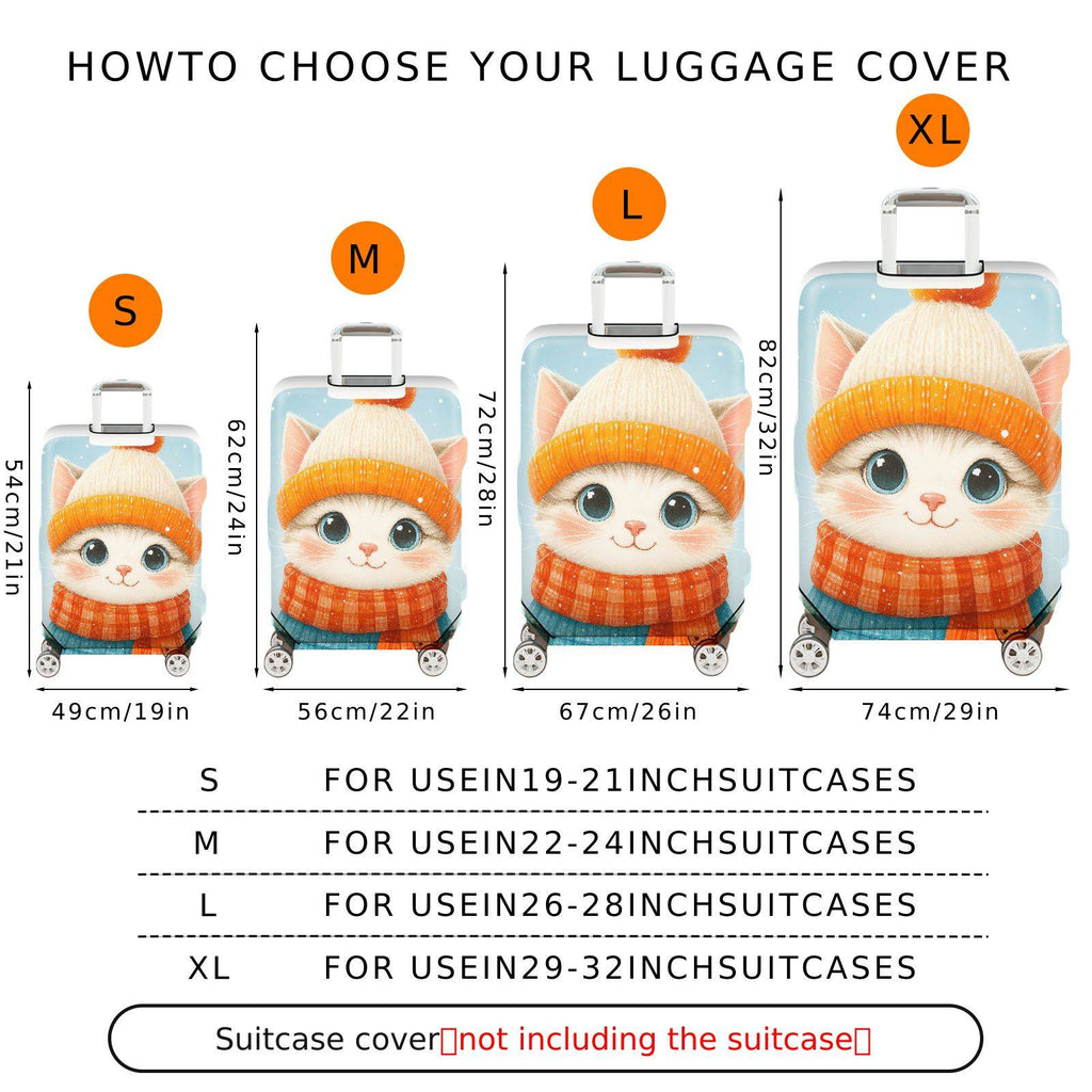 1-Piece Cute  Cat Winter Holiday Snow Fluffy Adorable  Suitcase Luggage Cover, Stretch Protective Sleeve