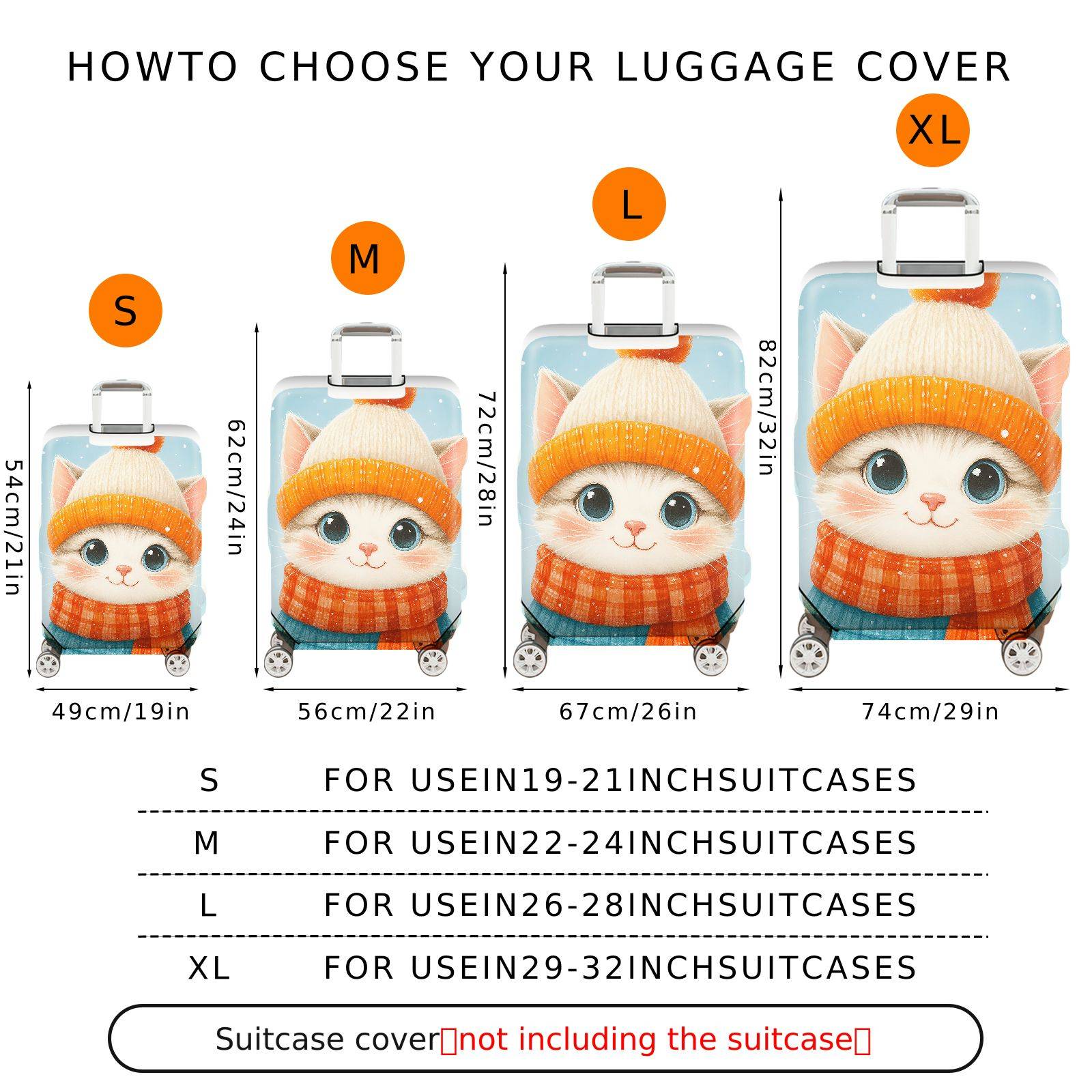 1-Piece Cute  Cat Winter Holiday Snow Fluffy Adorable  Suitcase Luggage Cover, Stretch Protective Sleeve