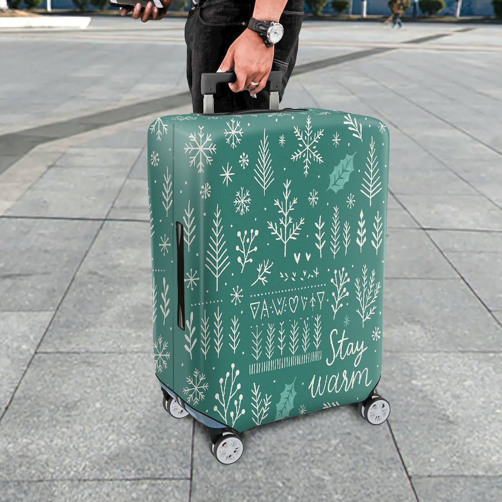 1-Piece Snowflakes Christmas Winter Holiday Festive  Suitcase Luggage Cover, Stretch Protective Sleeve