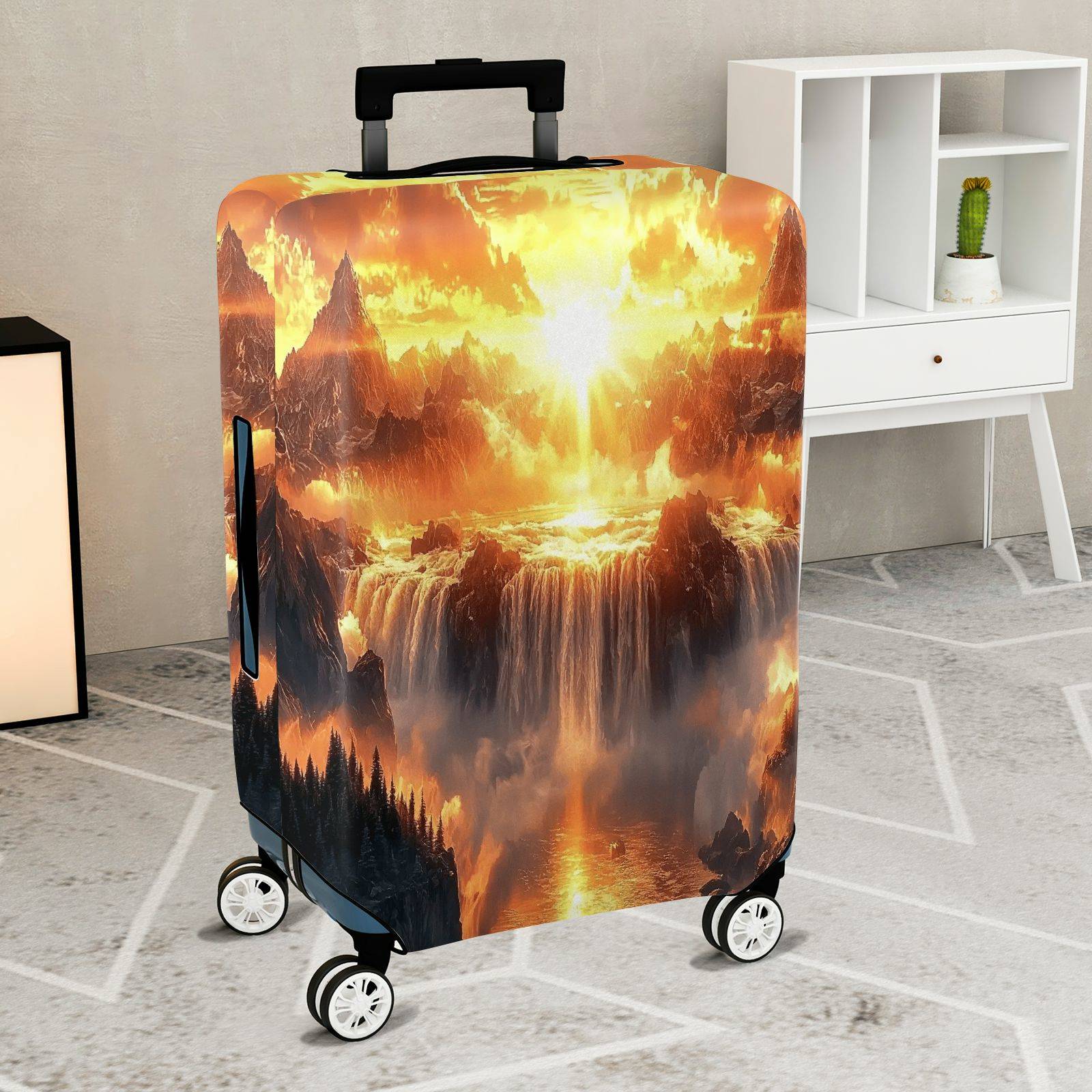 1-Piece Sunset Mountain Waterfall Fantasy Nature Landscape  Suitcase Luggage Cover, Stretch Protective Sleeve