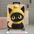 1-Piece Cute Cat Winter Hat Illustration  Suitcase Luggage Cover, Stretch Protective Sleeve